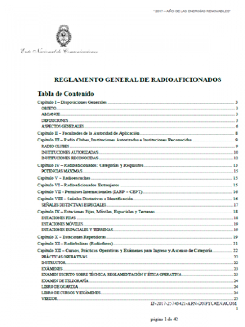 Reglamento de Radioaficionados - Argentina